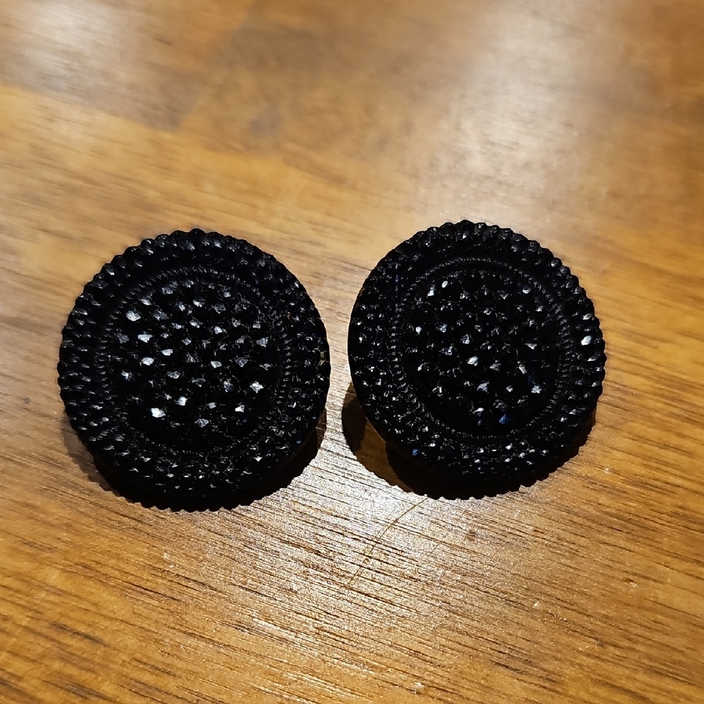 2 Large Black Glass Victorian Mourning Buttons 2in